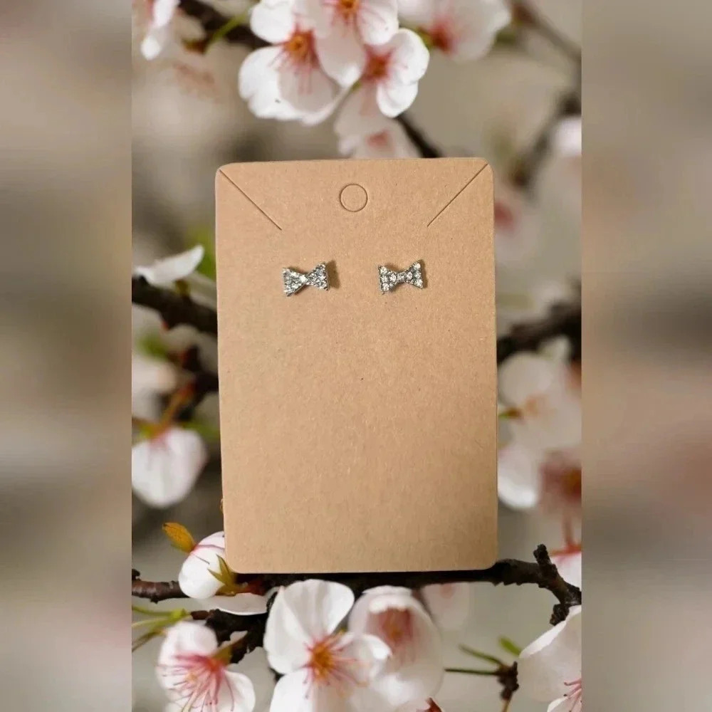 Silver Plated Rhinestone Bow Stud Earrings